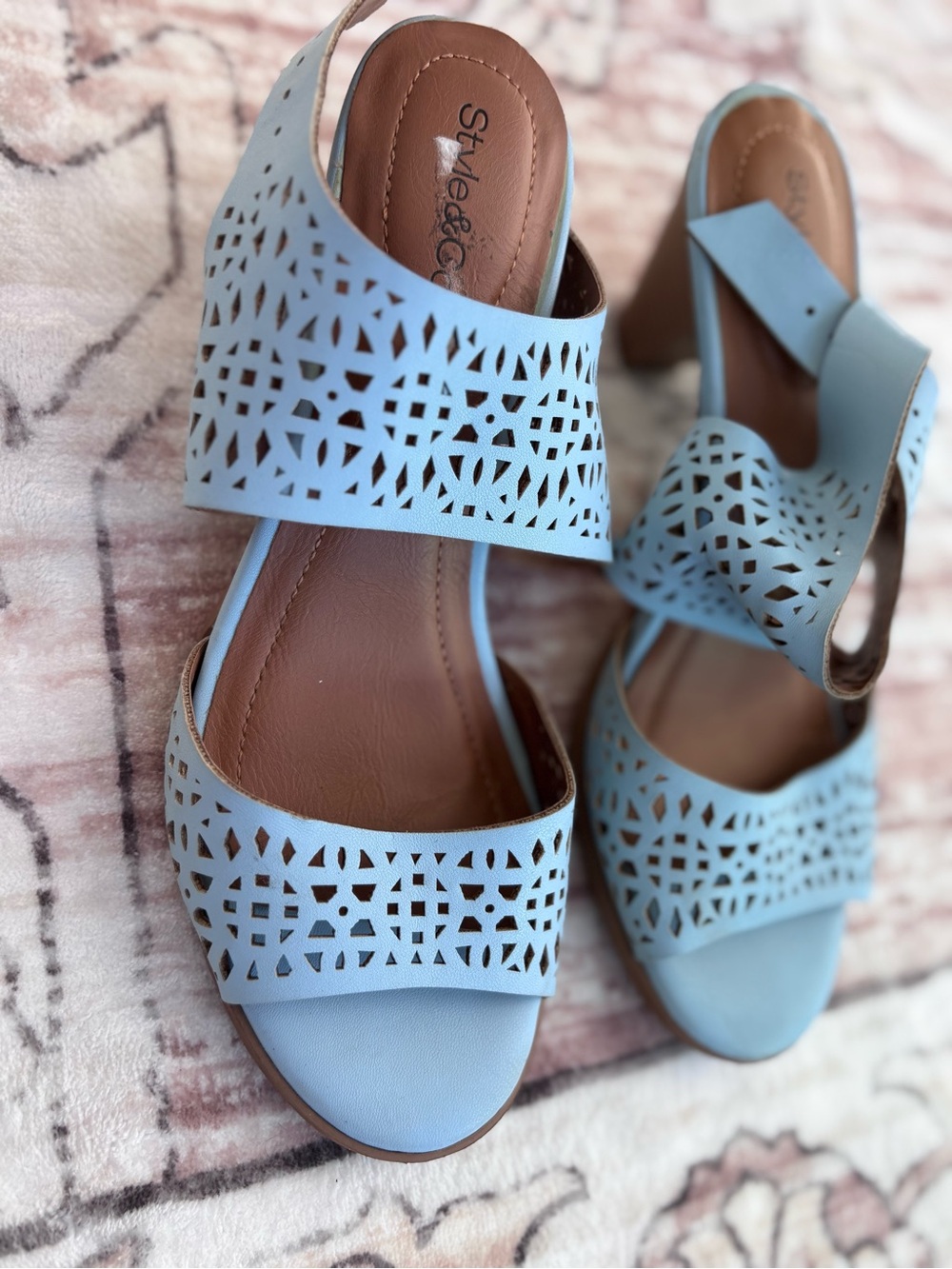 Style & Co. Pastel Blue Laser-Cut Block Heel Sandals